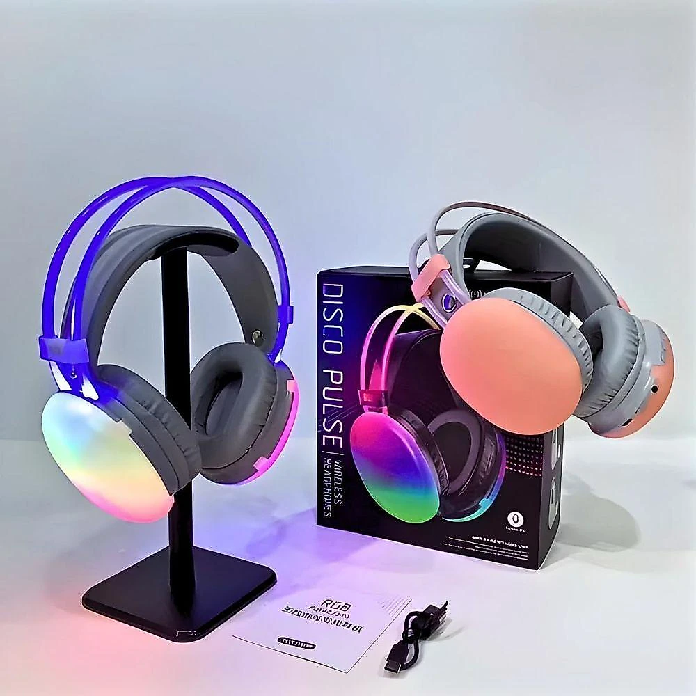 Fone De Ouvido Sem Fio Bluetooth V5.3 Com Led Rgb Headset Bluetooth Disco Pulse