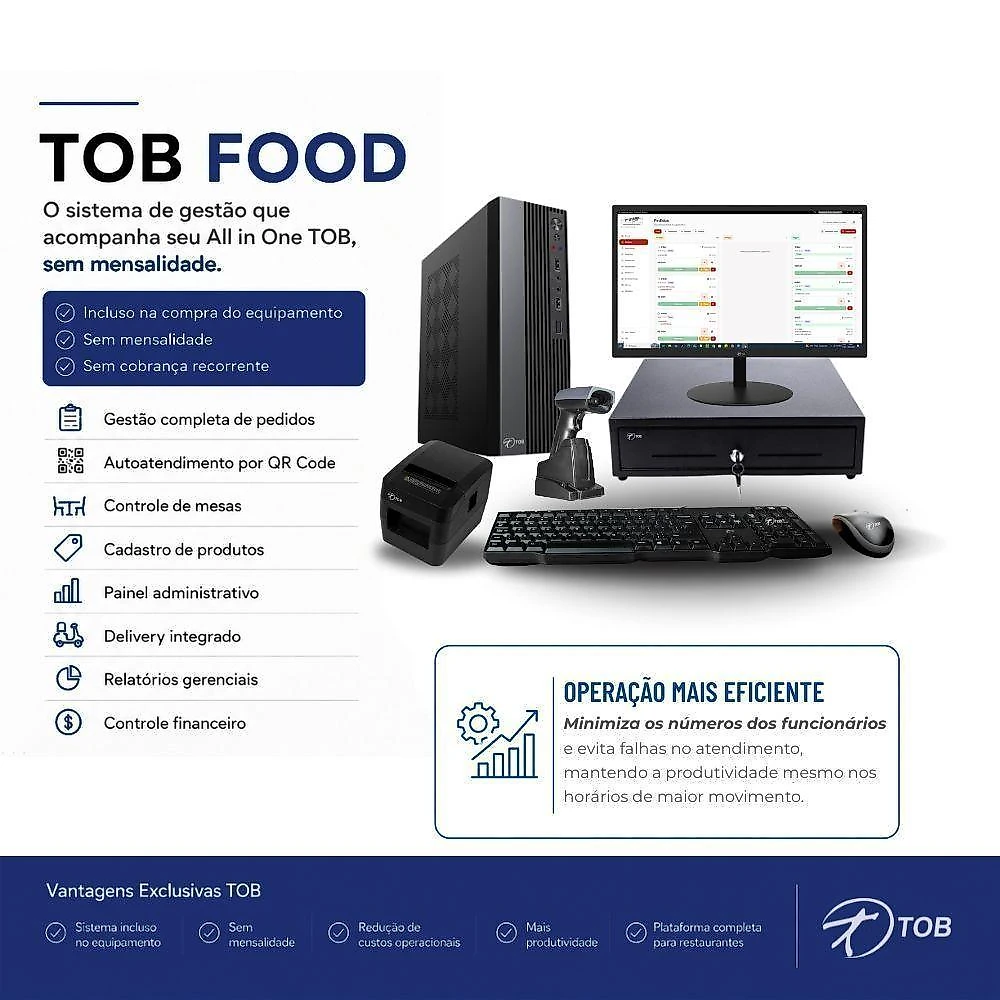 Computador PDV com Perifericos Core I7 2a Geracao 8GB SSD 240GB Sistema TOB Food Bivolt Tob