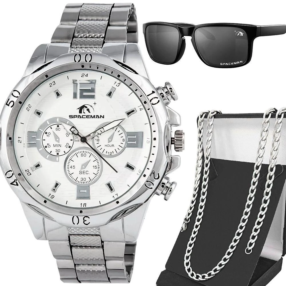 Miniatura Relogio Aço Inoxidável Prata Masculino Oculos Sol Cordao