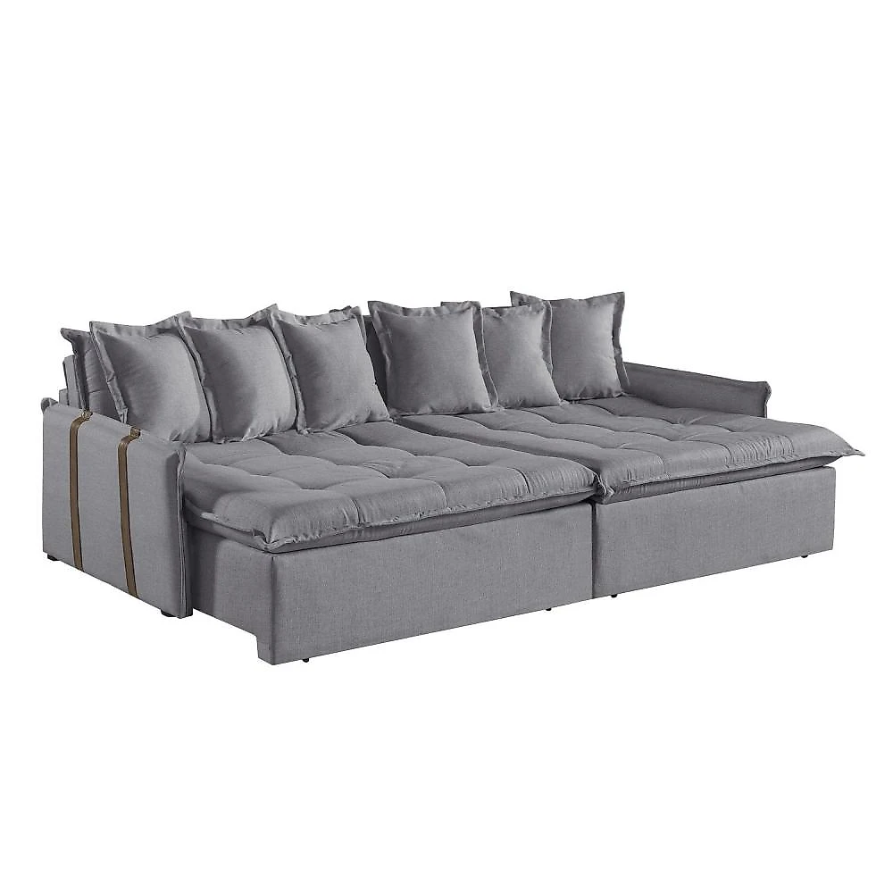 Sofá Retrátil e Reclinável Modulado 214cm Pés em Madeira Maciça Portugal Sofá Retrátil e Reclinável 214cm M161 Linho/Cinza
