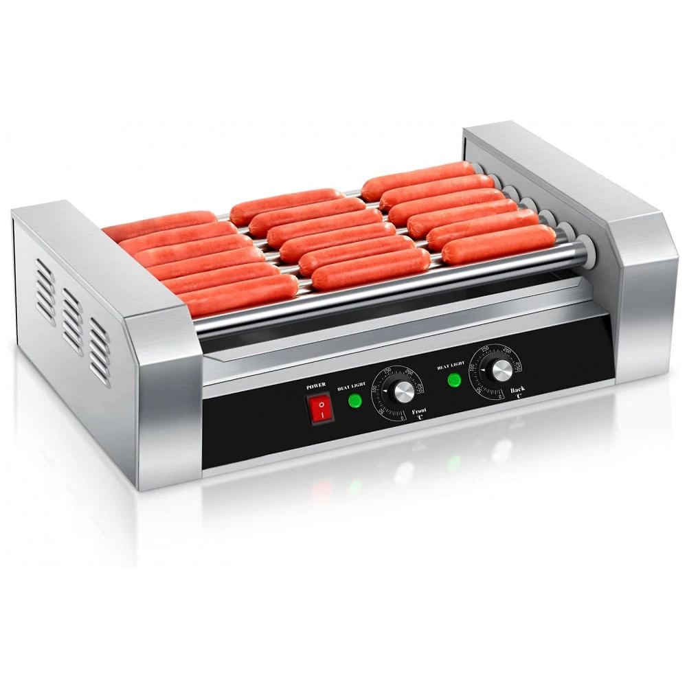 Máquina de Cachorro-Quente SYBO, 18 Cachorros-Quentes 7 Rolos de Grade com Bandeja de Gotejamento em Aço Inoxidável Removível, 1000W, Grau Comercial 7