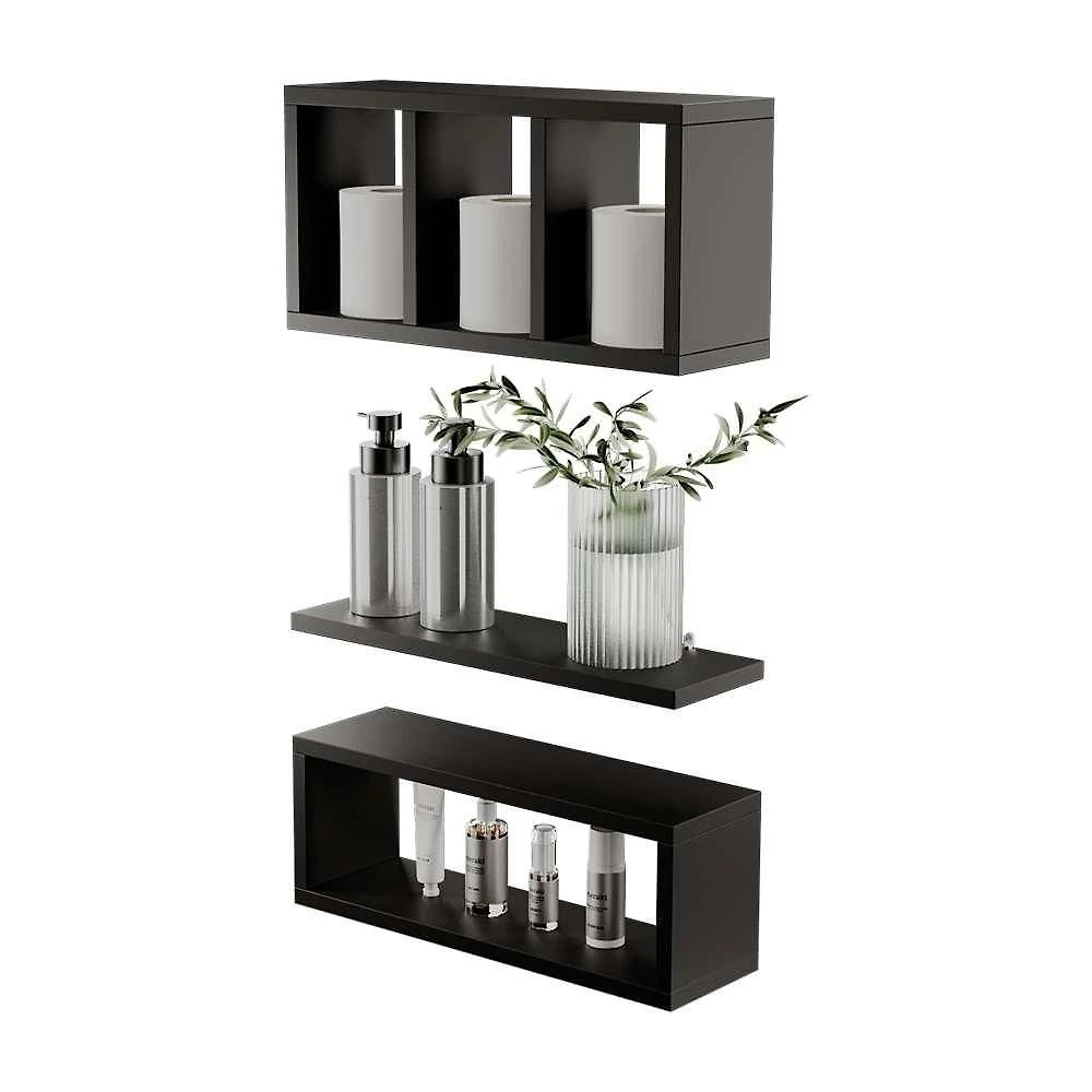 Kit Nichos França Modular MDP Fixação Parafuso Decorativo Banheiro Preto