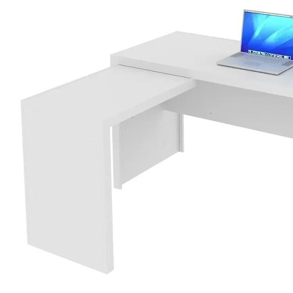 Kit 4 Peças com 2 Mesas Escritório em L e  2 Armários Multiuso Conjunto de Escritório 2 Mesas em L 3 Gavetas 2 Armários 5 Prateleiras Branco