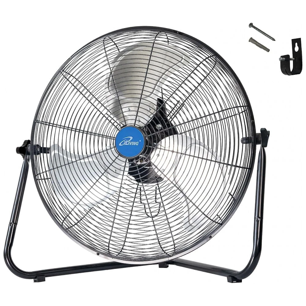Ventilador Industrial iLIVING ILG8F20 Preto 50,8 cm, 3 Velocidades, Motor 160W, Alta Vazão 5800 CFM, Suporte Piso/Parede, Voltagem 110V