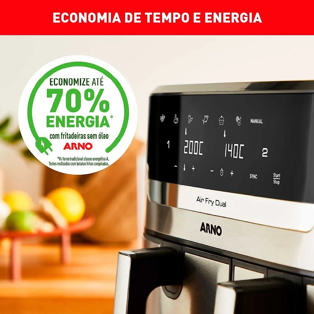 Fritadeira Elétrica AFD2 Sem Óleo Air Fryer Dual 8,3L Arno Preto / Inox - 220V