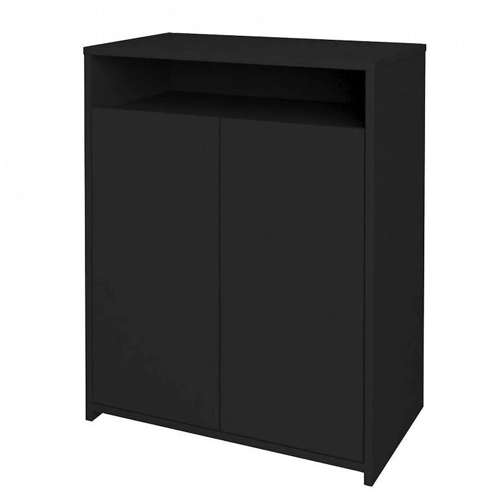 Kit 2 Peças com Mesa Redonda para Home Office ou Reuniões e Balcão Multiuso com Nicho Preto