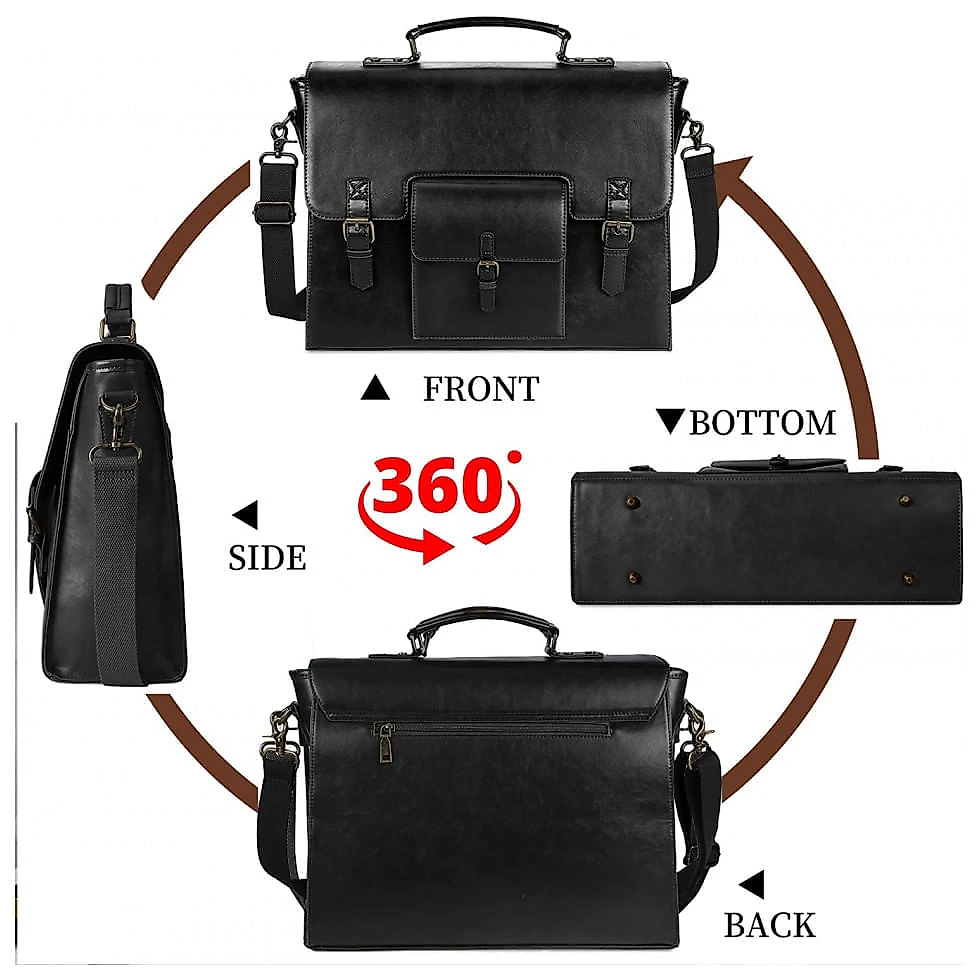 Bolsa Maleta KTMOUW de Couro Sintético Unissex para Laptop , Preta
