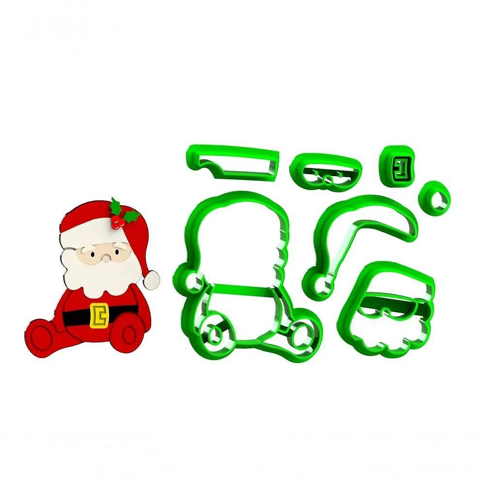 Cortador Papai Noel Sentado Modular Plástico PLA Branco 5CM HB Formas e Cortadores