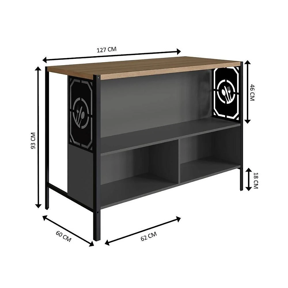 Balcão Mesa Bancada para Cozinha 127CM com Prateleira MDP Mel com Grafite webcontinental-7898270102240