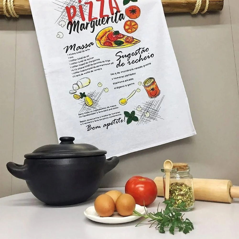 Kit 4 Pano de Prato Copa Kazzavip Sacaria Estampado Receitas 50cmx70cm Branco Lomaer