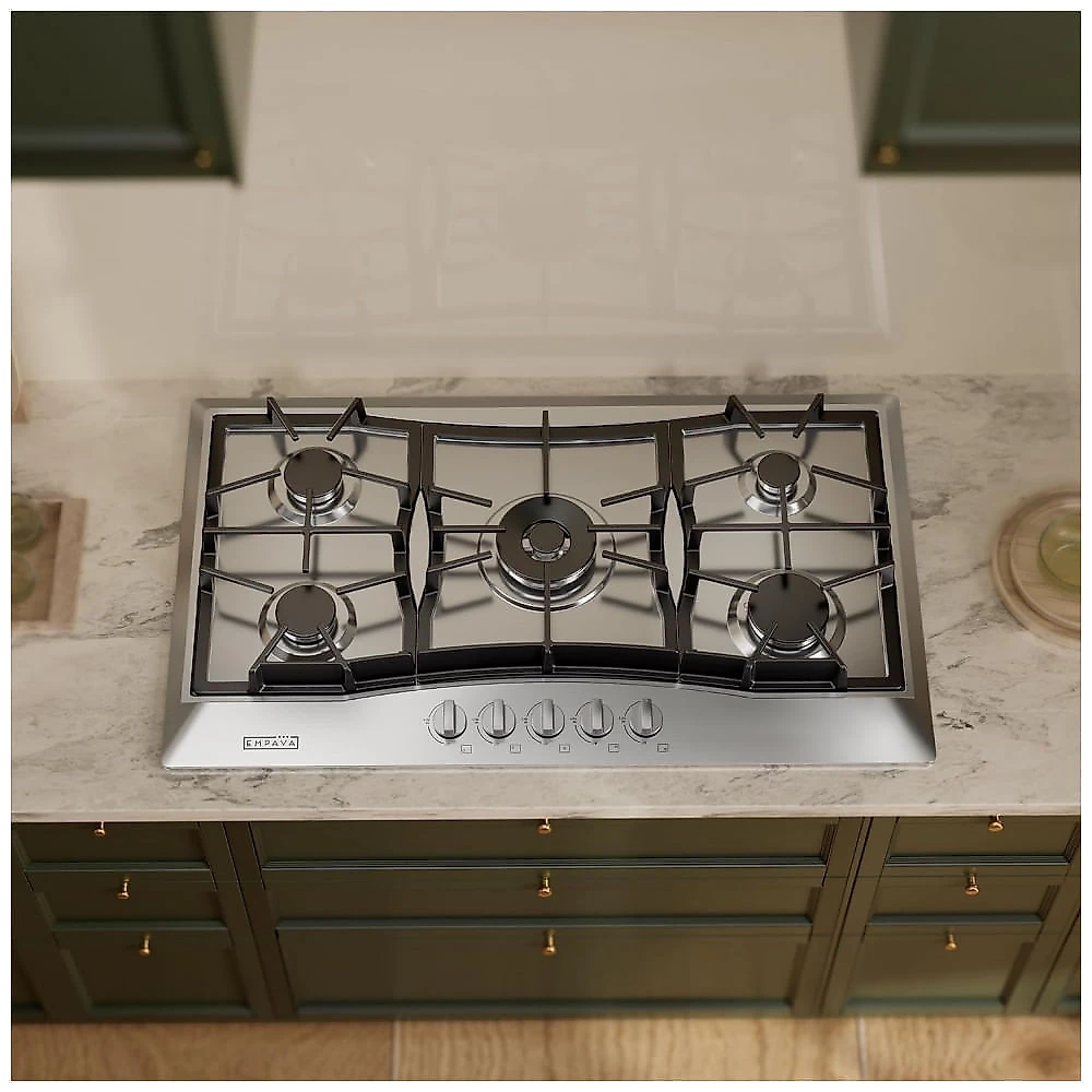 Cooktop a Gás Empava E-36GC61-GX 36 Polegadas 5 Bocas Seladas SABAF Aço Inox LPG/GN Conversível 120V