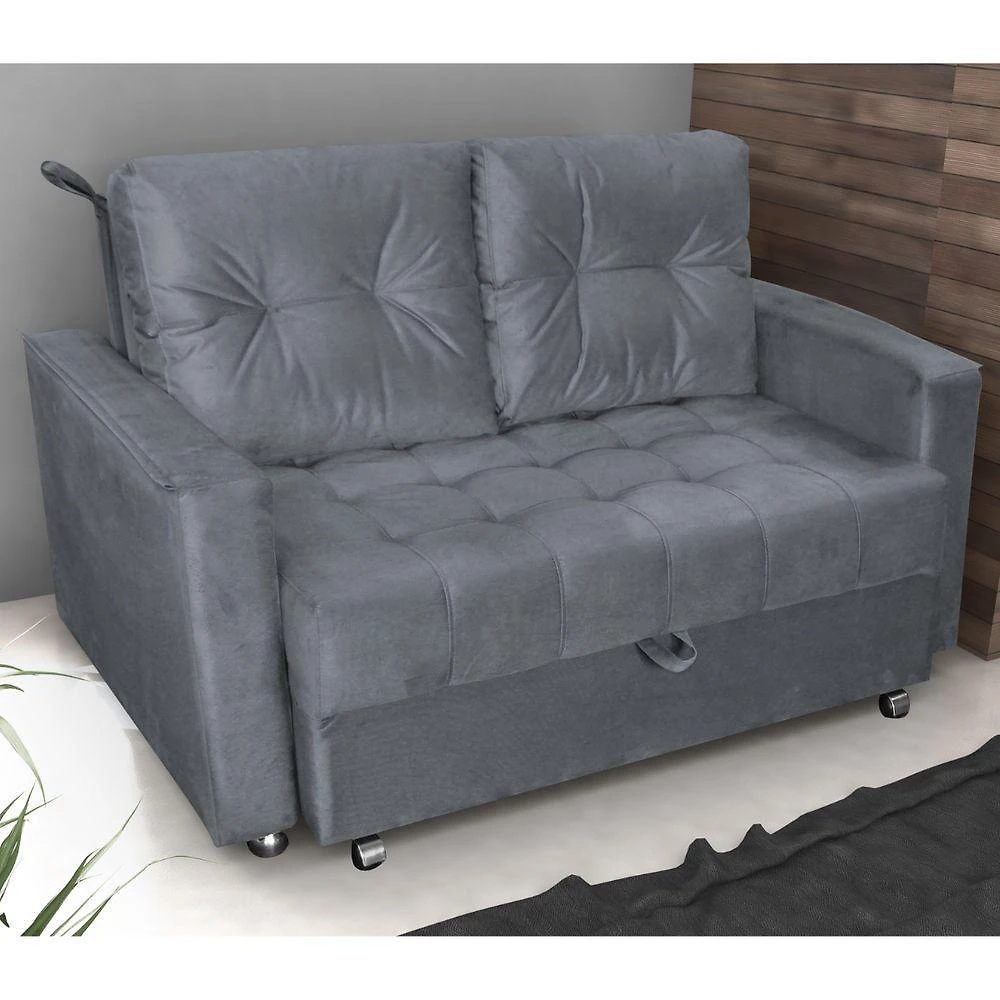Sofá Cama Pérola 2 Lugares Retrátil 140CM Cinza Veludo Matrix