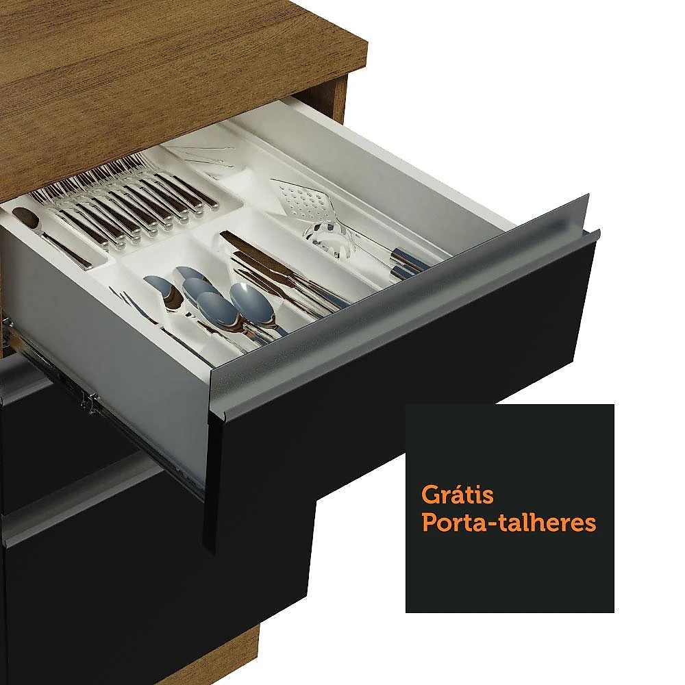 Cozinha compacta madesa glamy 180005 com armário e balcão (sem tampo e pia) - rustic/preto