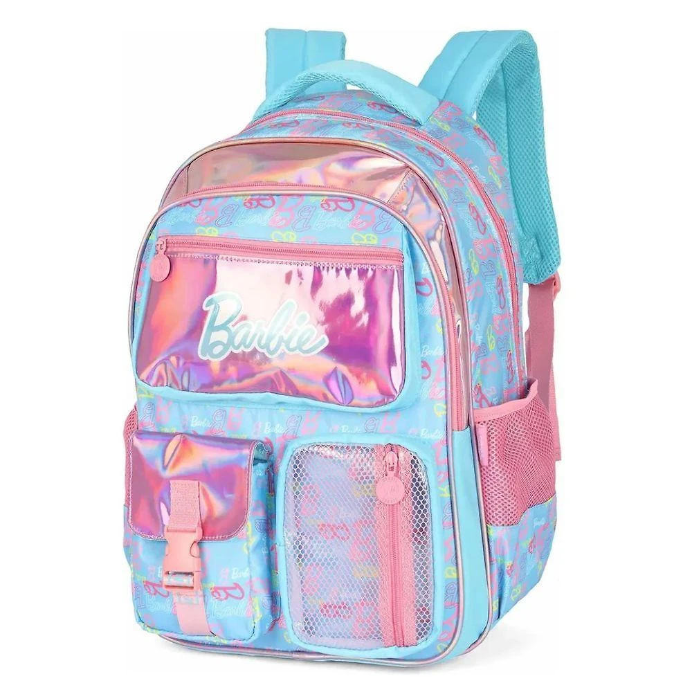 Mochila Luxcel MS49961BB Costas Juvenil Barbie Holografica Azul Rosa Feminina