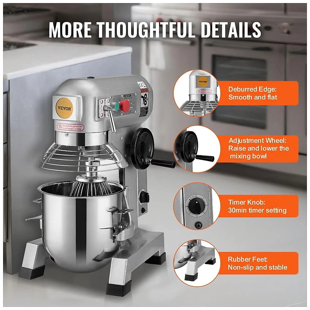 Batedeira Comercial VEVOR B15B 13,6L 3 Velocidades Timer 30min Inox 500W 110V