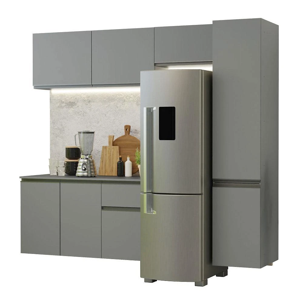 Armário de cozinha completa suspenso 220cm cinza nice madesa 04