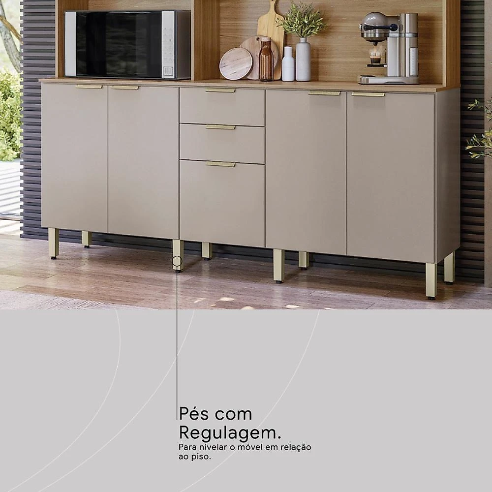 Armário De Cozinha Compacta 10 Portas 2 Gavetas Amora Amêndola Touch-nude Prime Tx