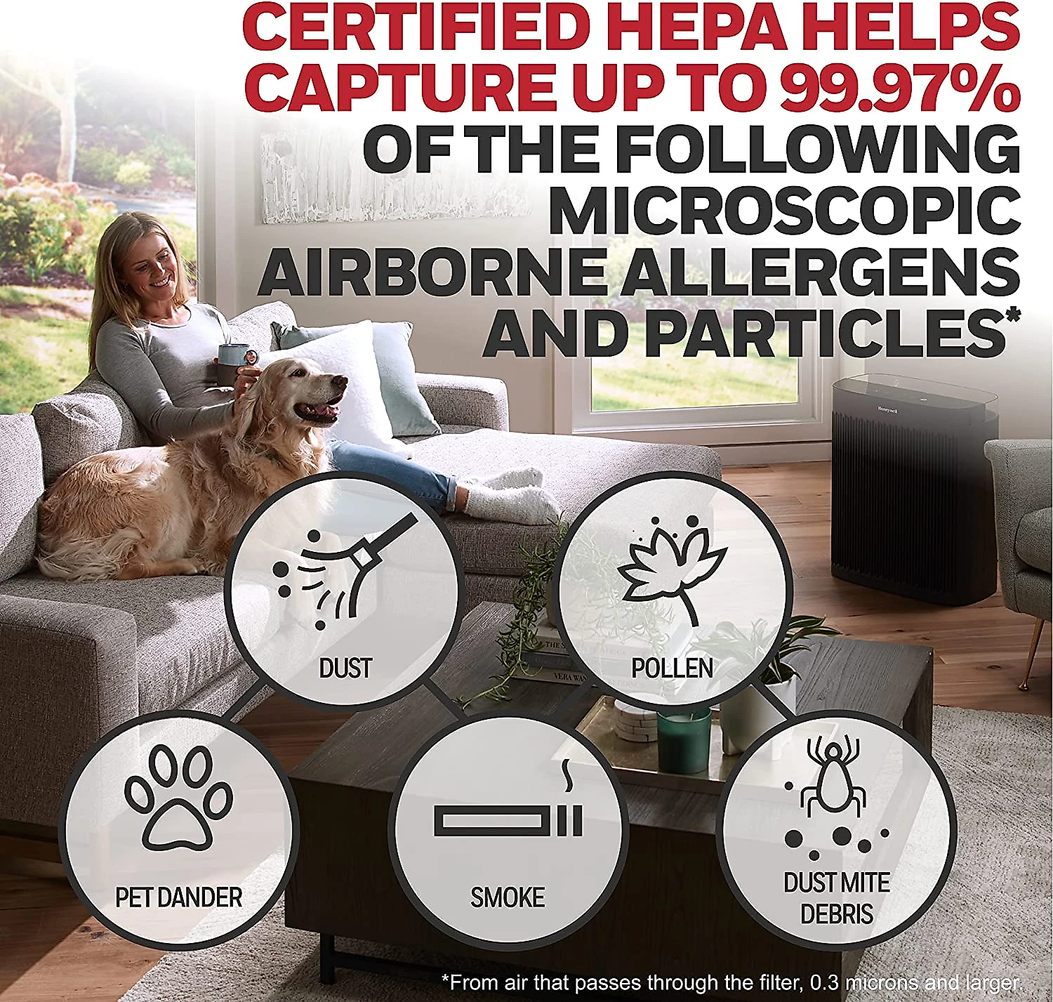 Honeywell HPA5300 Purificador de Ar cFiltro HEPA Área até 45 m 2 cIndicador de Qualidade Preto