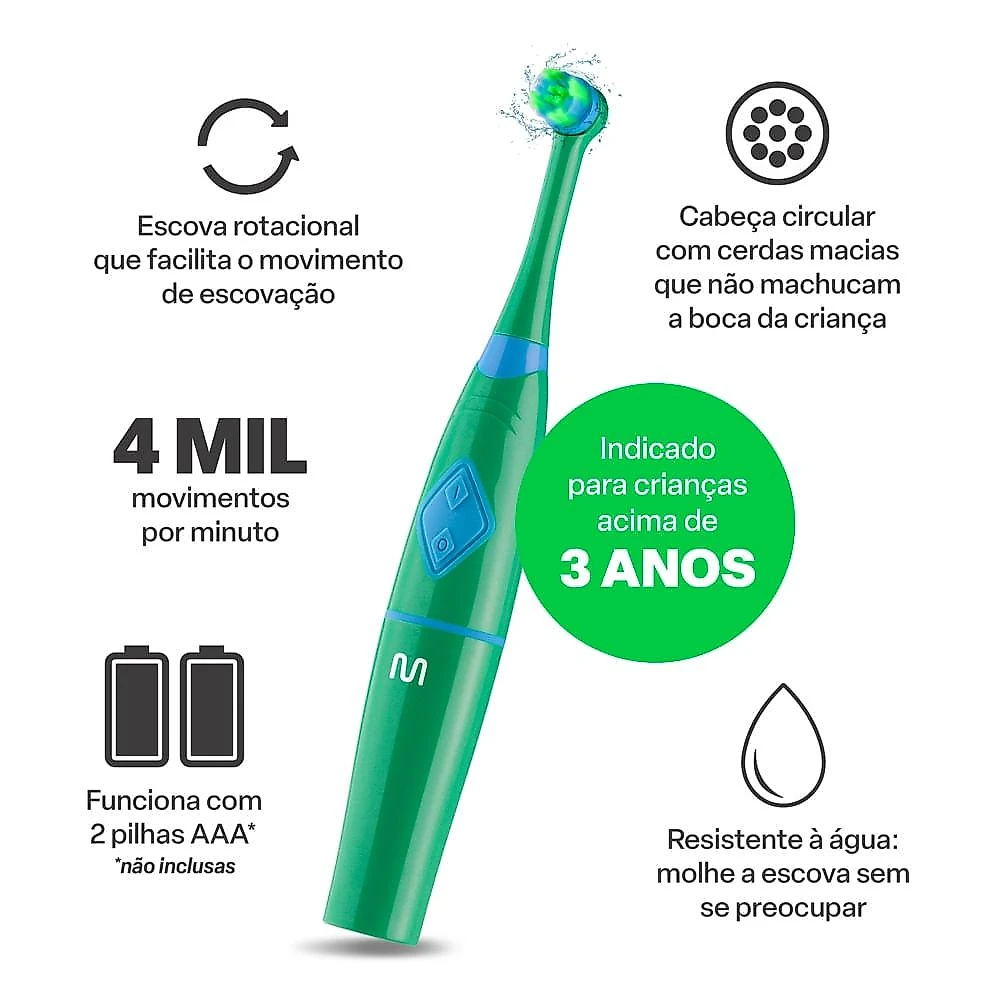 Escova infantil elétrica rotacional multi saúde funny brush fred  - hc053 verde
