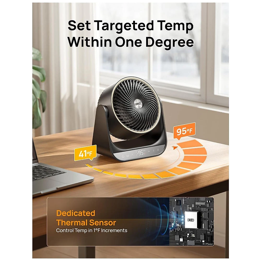 Aquecedor de Ambiente DREO Preto Oscilação 3D 60° Vertical 90° Horizontal PTC 1500W Modelo DR-HSH034 120V