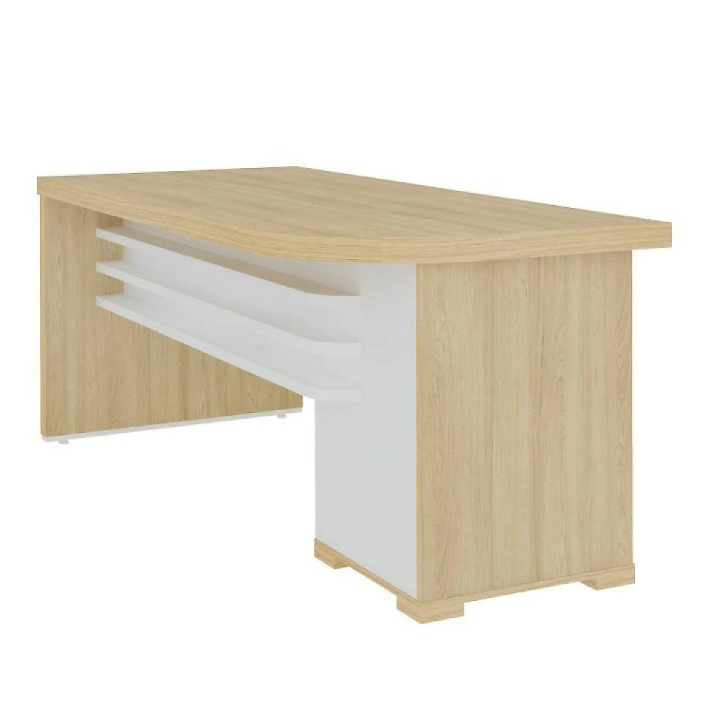 Kit 2 Peças 1 Mesa 180cm Tamburato 4 Gavetas com Balcão 2 Portas 3 Gavetas Escritório Completo 1 Mesa 4 Gavetas com Balcão 2 Portas 3 Gavetas Artany Carvalho/Branco
