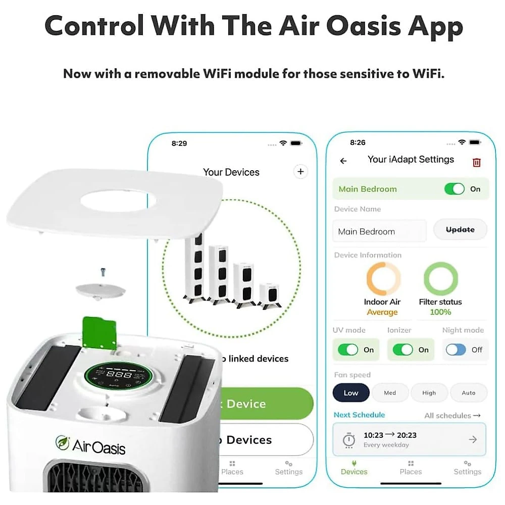 Purificador de Ar para Ambientes até 369m² com 5 Estágios de Filtro, Silencioso e Compatível com WiFi, 110V, Air Oasis 22001, Branco 110v