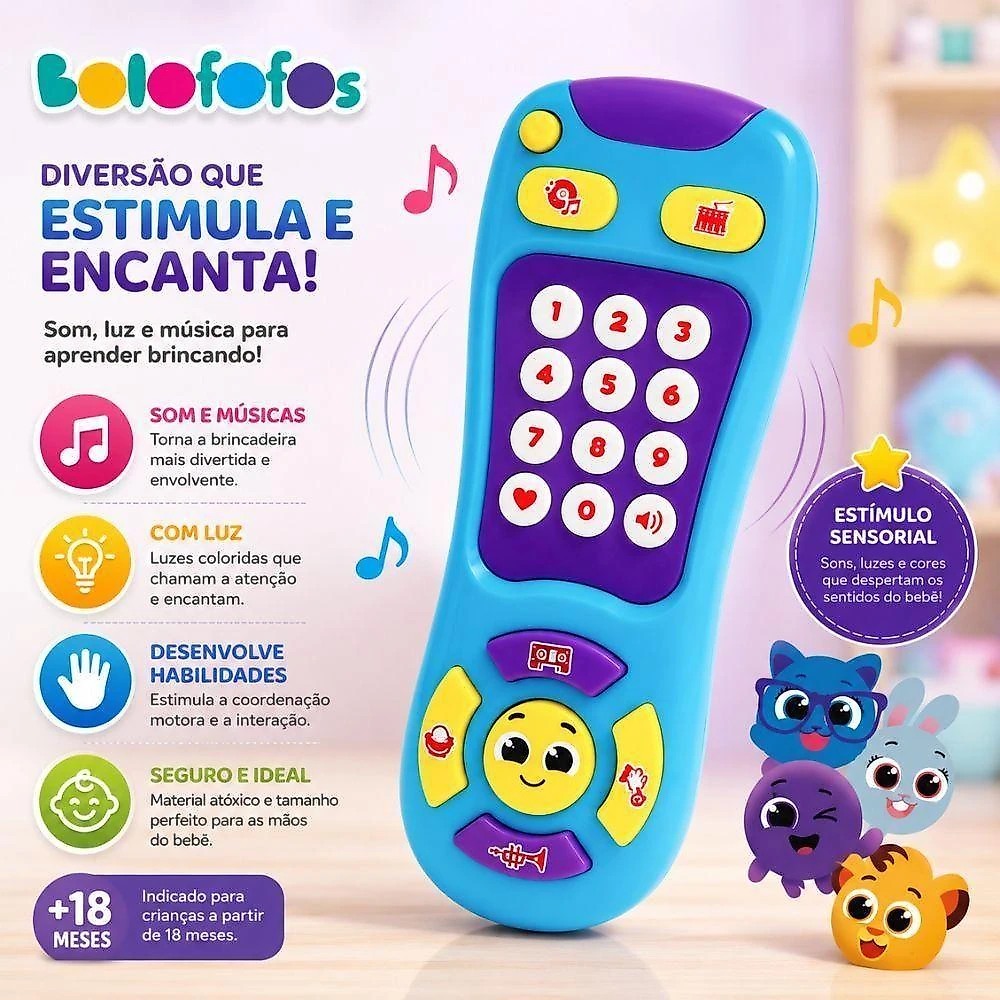 Controle Remoto Musical Infantil Bolofofos com Som e Luz Amarelo Yeet