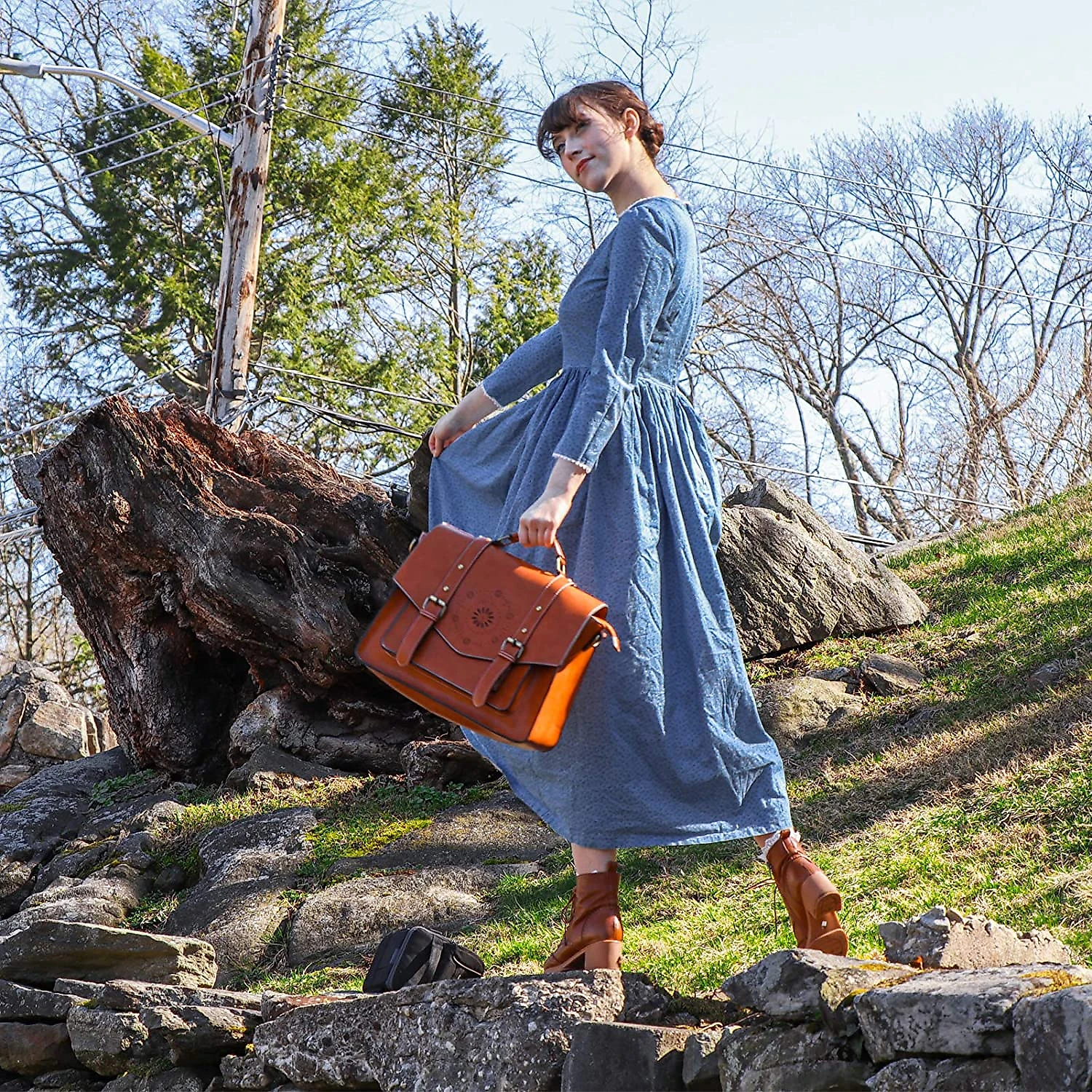 ECOSUSI Mochila Vintage de Couro Vegano para LaptopFeminina Marrom