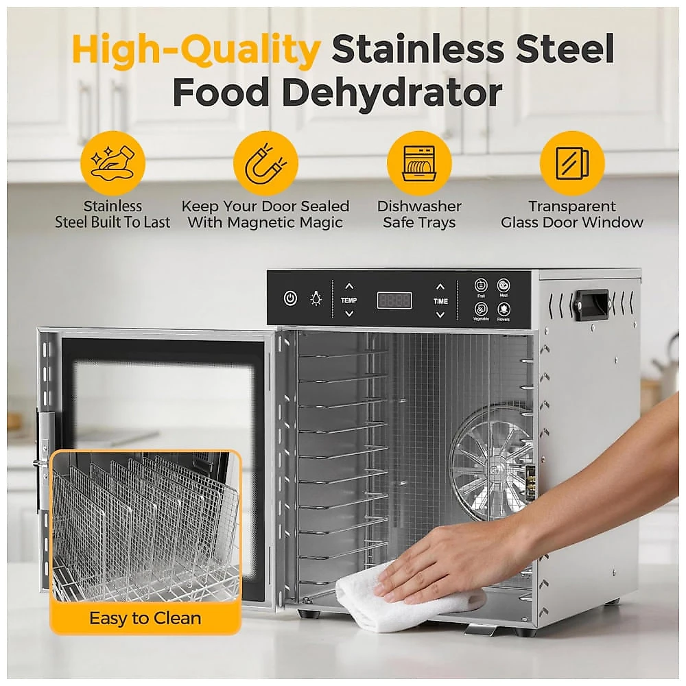Desidratador de Alimentos Suteck Prata com 10 Bandejas de Aço Inoxidável e Dupla Ventilação 110V