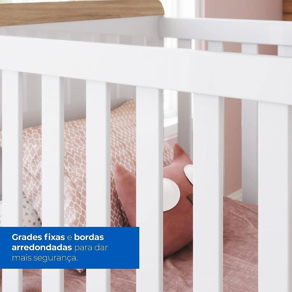 Conjunto Quarto de Bebê Berço 2 em 1 e Guarda-Roupa Yuri Branco/Jequitibá HP