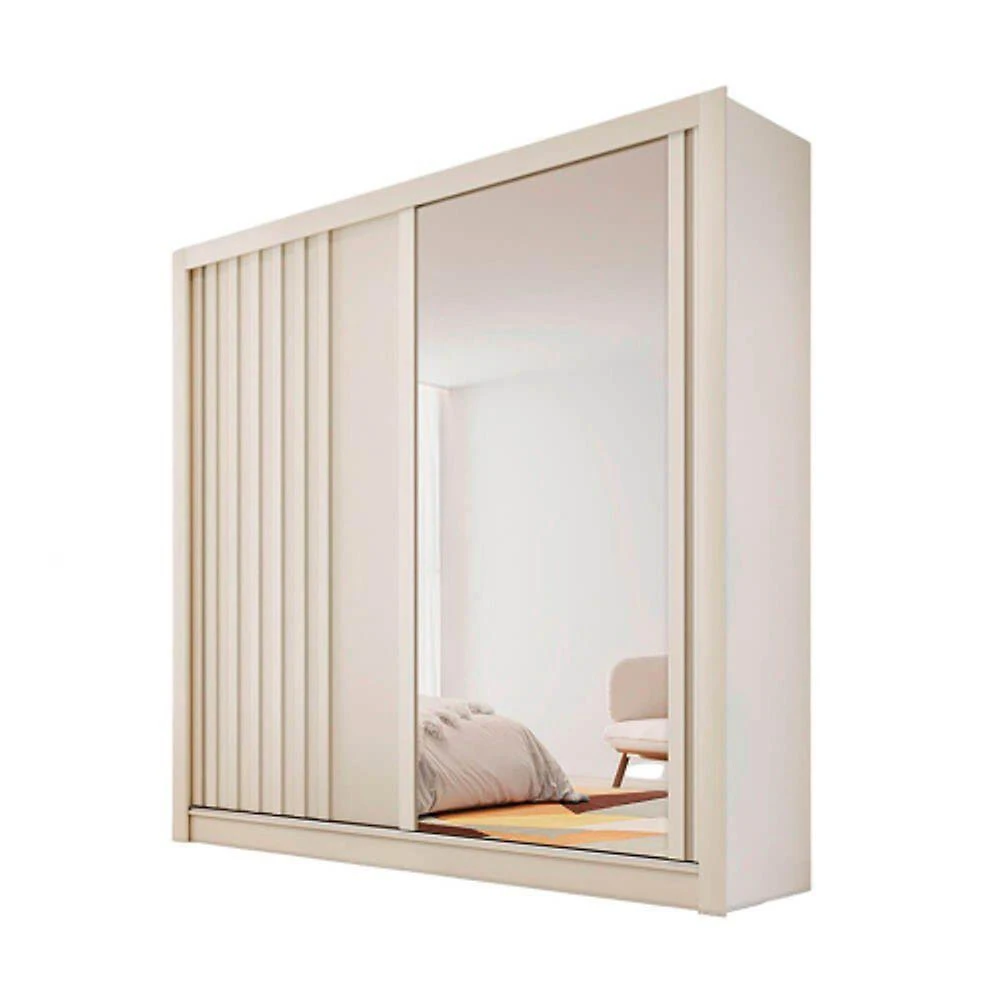 Guarda Roupa Ripado Com Espelho 2 Portas - Lugano-off White - Made Marcs