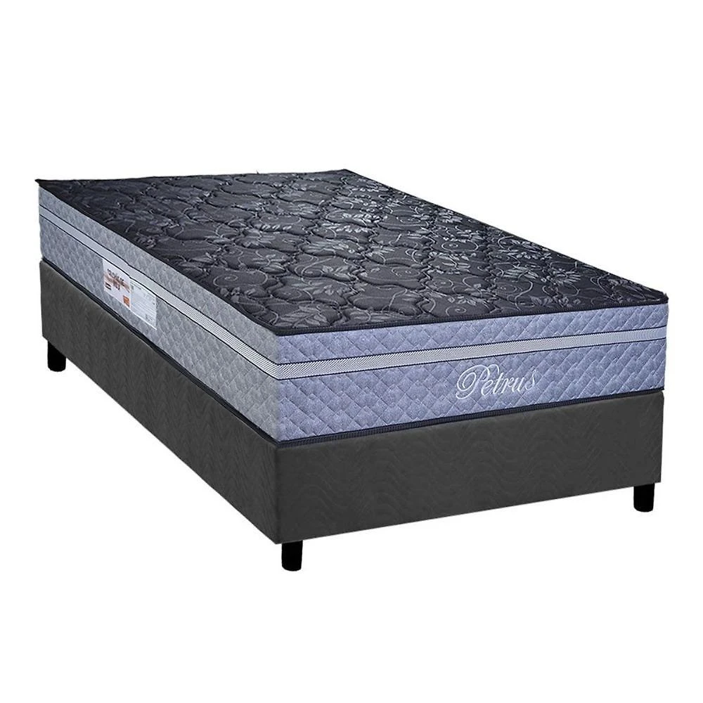 Cama Box Solteiro: Colchão Molas Masterpocket Ensacadas Paropas Petrus Grafite + Base Crc Suede Gray (88x188)