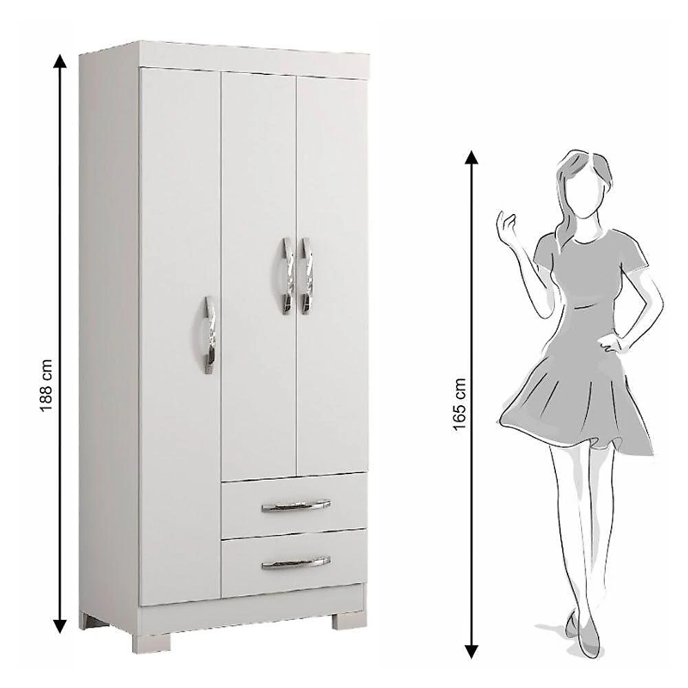 Guarda Roupa Solteiro Nt5000 3 Portas E 2 Gavetas Com Pés Notável Branco New- Rosa Flex