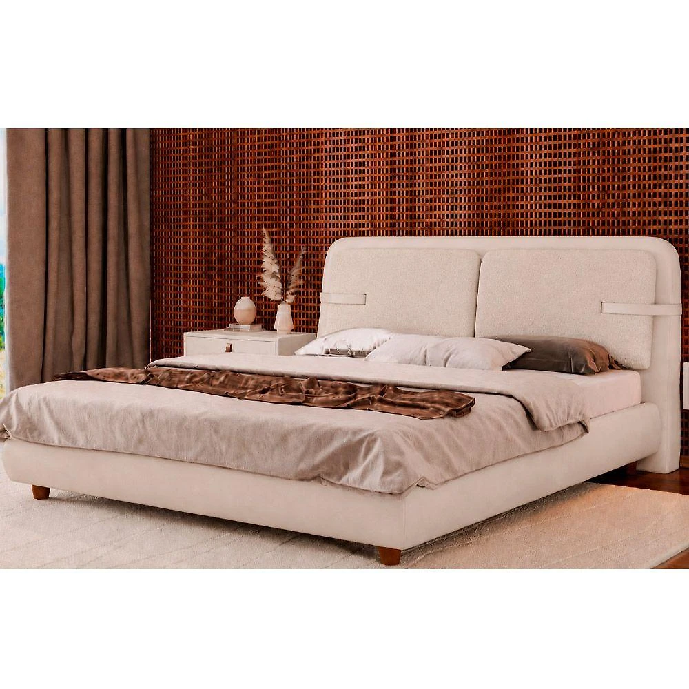 Cama Japonesa Queen Seo Yun com Cabeceira Estofada Madeira Off White Sallar Home 174CM