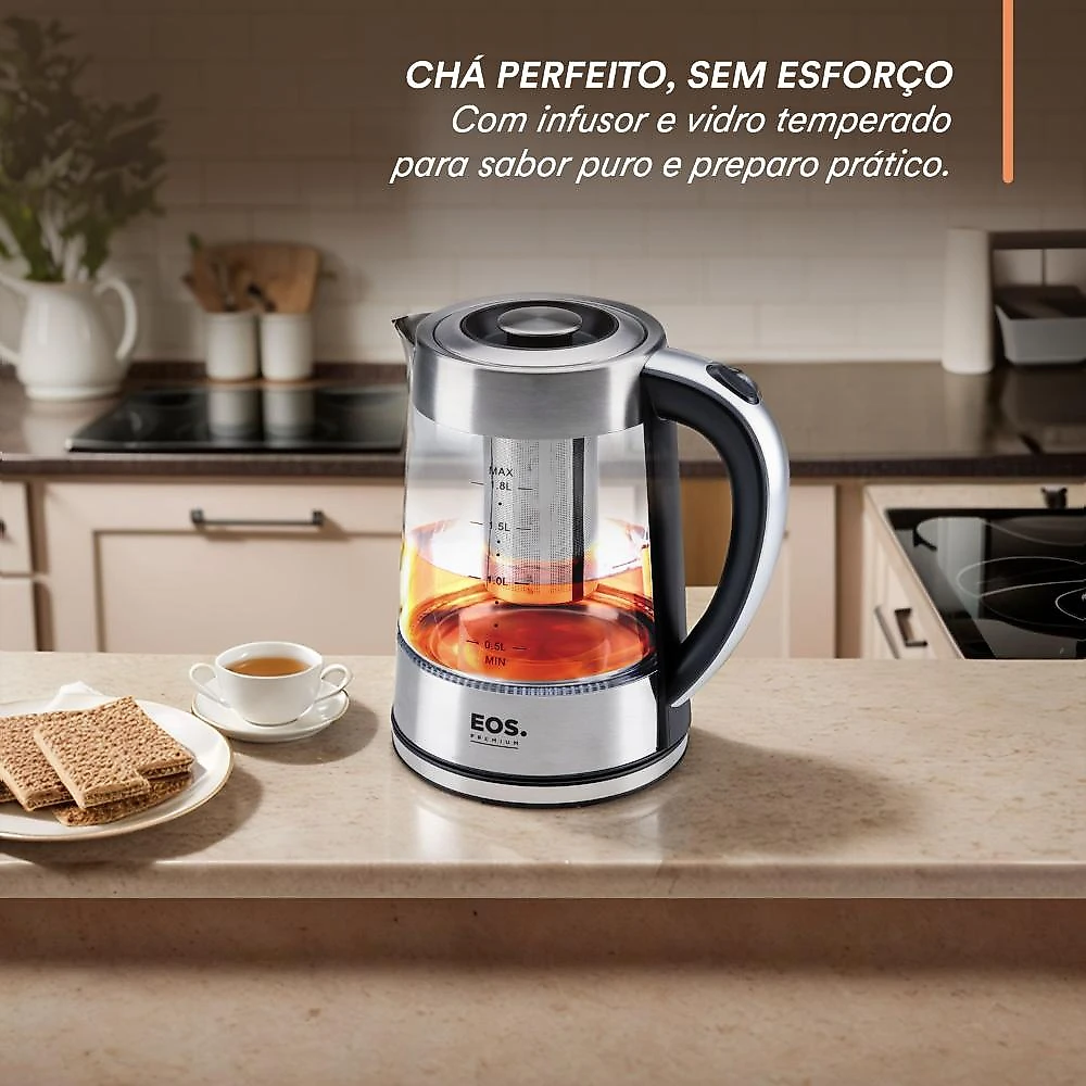 Chaleira Elétrica EOS 1,8 Litros Chef Gourmet Glass Tea Inox ECH04G 220V