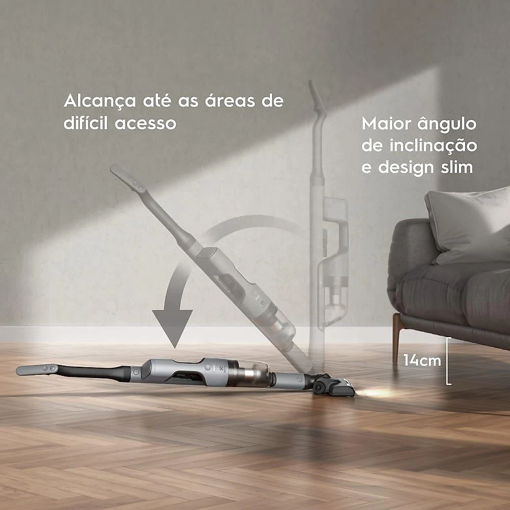 Aspirador de pó vertical sem fio electrolux cyclonic power erg018 90w 2em1 cinza