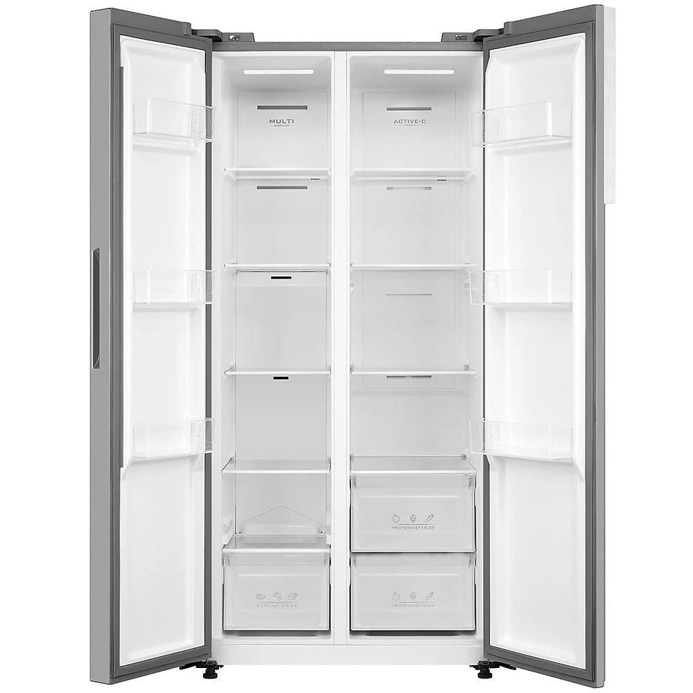 Geladeira midea side by side mdr-s598fga041 frost free com painel touch, função turbo e conectividade via app- cor inox claro - 442 litros