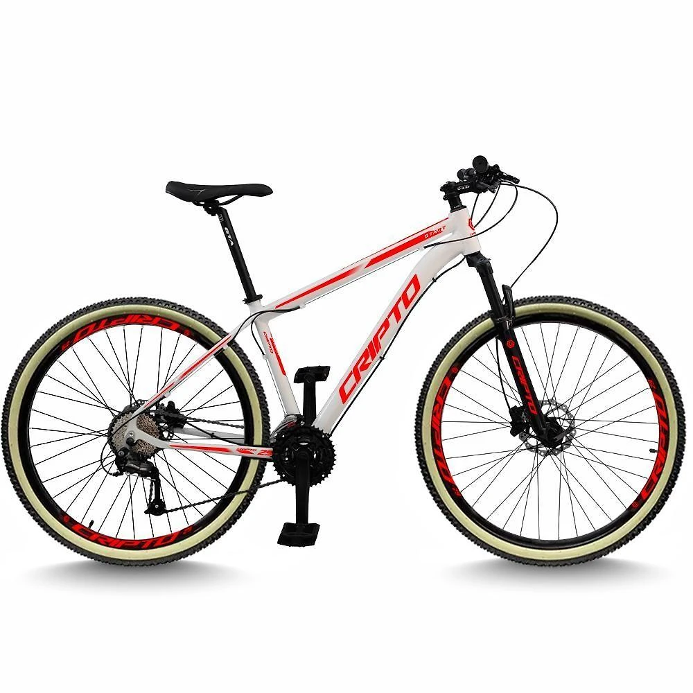Bicicleta Aro 29 Cripto 24 Marchas Freios Disco E Suspensão Pneu Bege - Branco/vermelho - 15" Branco/vermelho