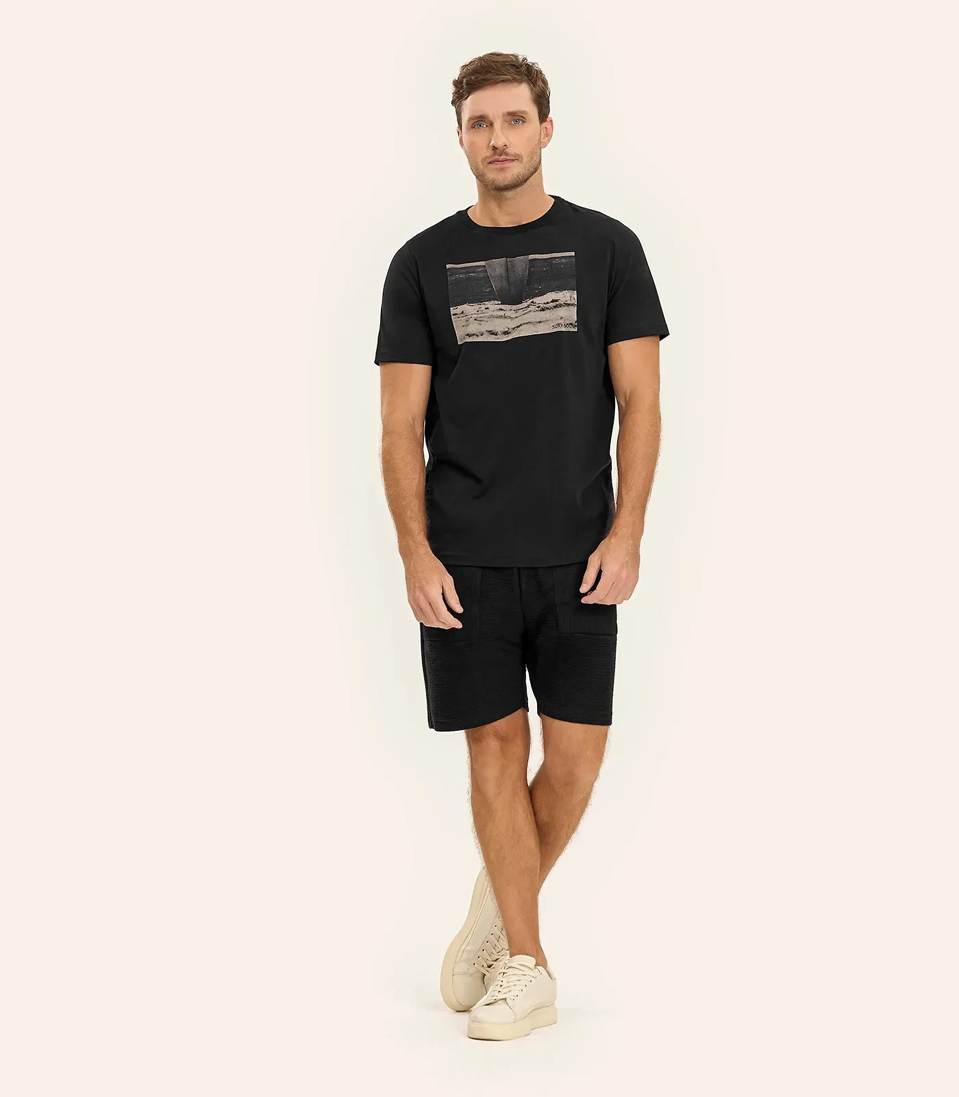 Miniatura Camiseta Masculina Meia Malha Diametro Preto G