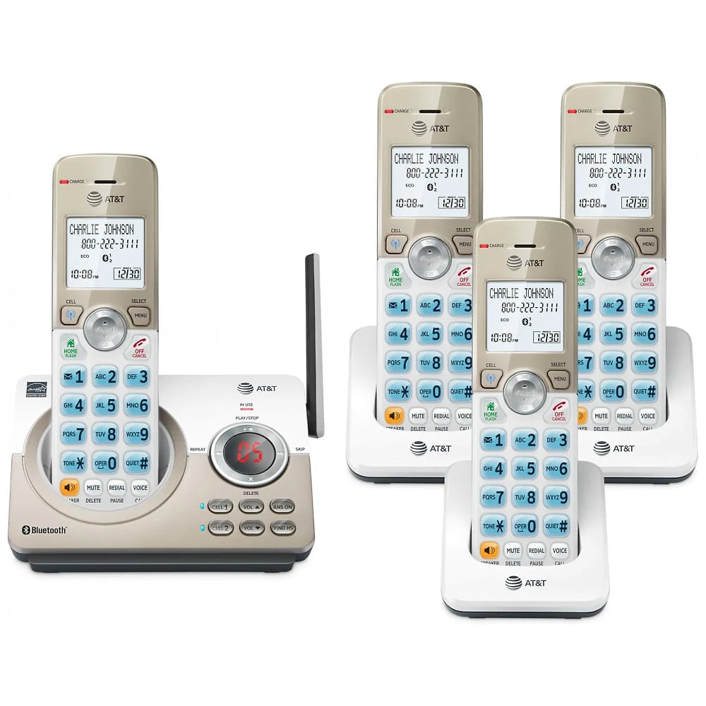 Telefone Sem Fio Expansível AT&T DL72419 Branco 4 Handsets Tela 1,8” Iluminada Bloqueio Inteligente Chamadas Bluetooth