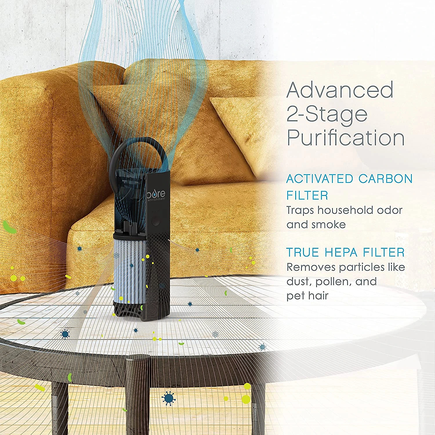 Pure Enrichment Purificador de Ar Automático Portátil com F iltro HEPA Área 5 m2 110V Preto