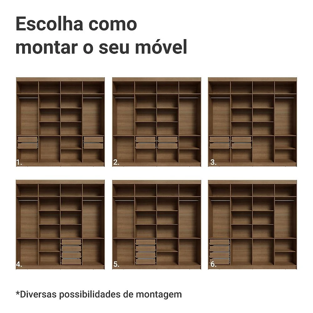 Miniatura Guarda-Roupa Casal 8 Portas Batentes Venus Madesa R Rustic/Branco/Rustic