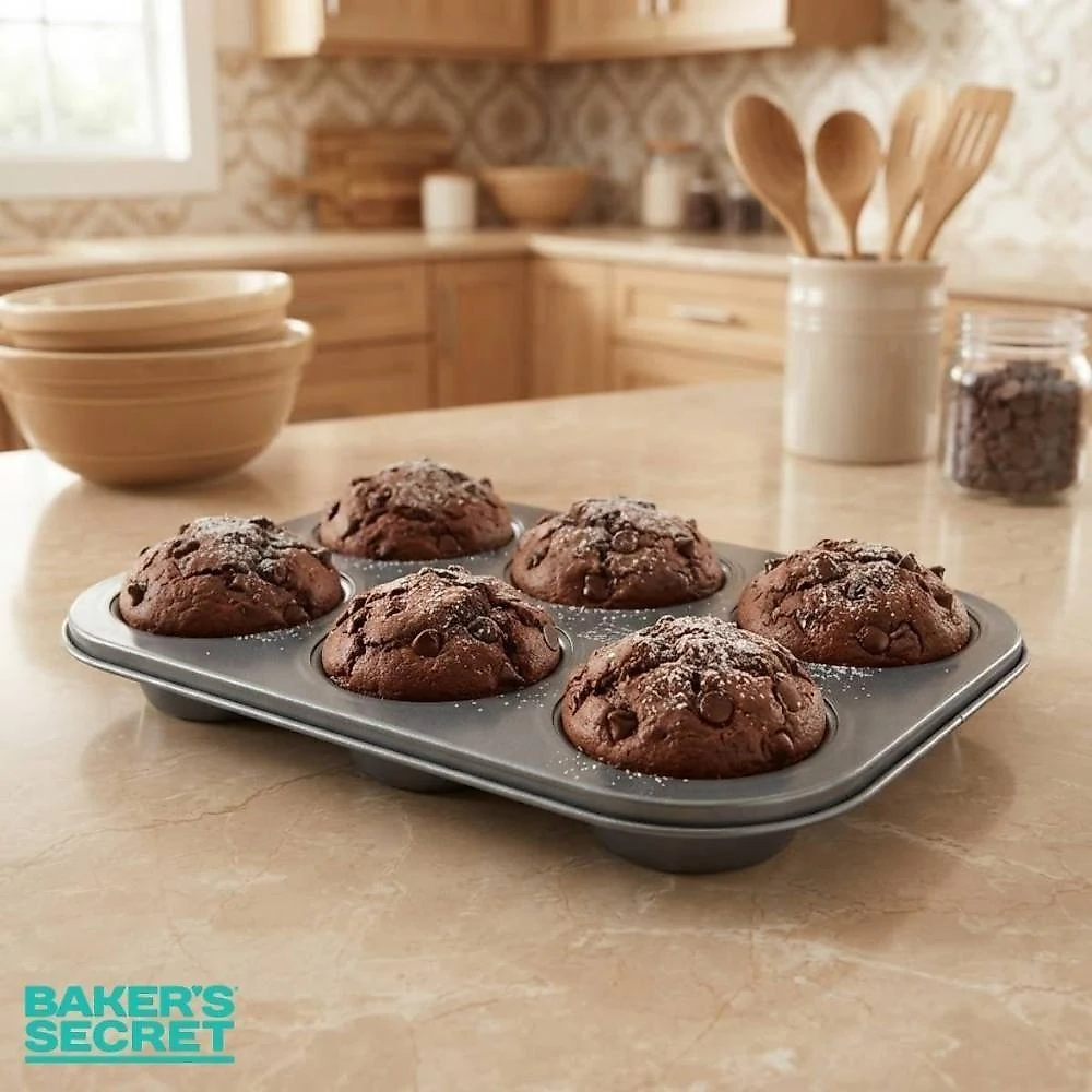 Forma para Muffins Cupcakes BS10542 Antiaderente Aço Carbono 6 Cavidades Cinza