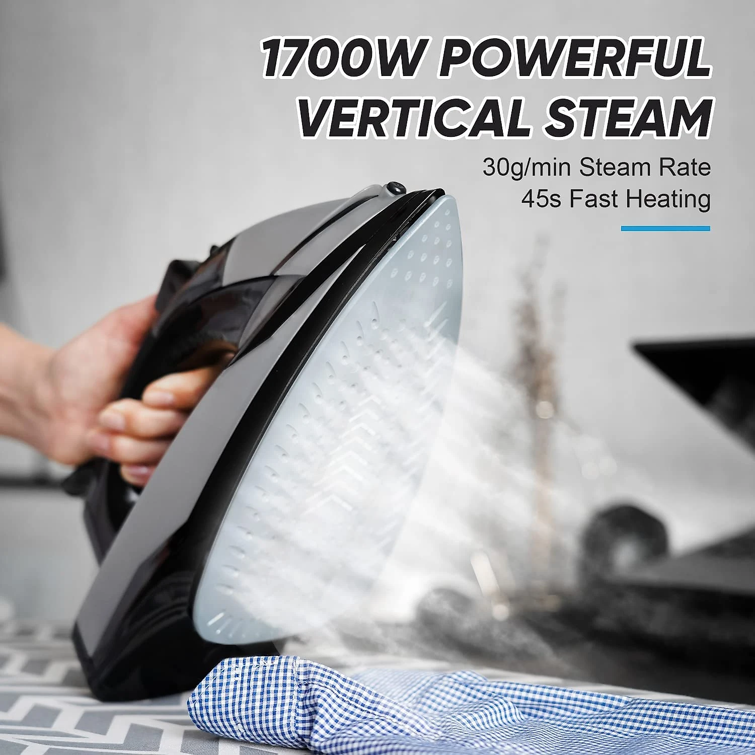 AEMEGO Ferro de Passar á Vapor com Base em Cerâmica A ntiaderrente e Função Auto Limpeza 110V1700W Preto