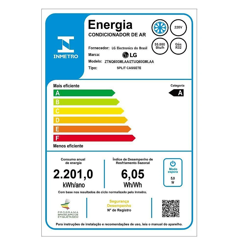 Ar Condicionado Split Cassete 4 Vias Inverter LG 55.000 Btus Frio 220V R-32