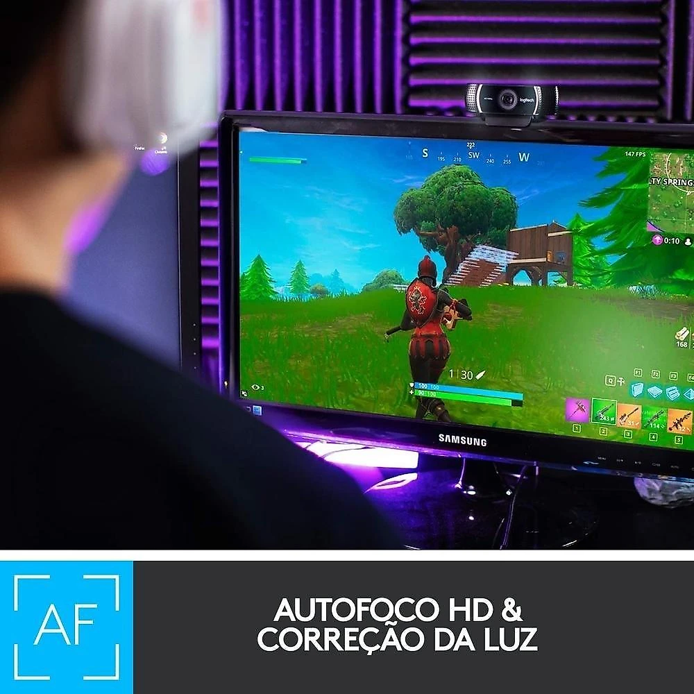Webcam Full HD Logitech C922 Pro Stream com Microfone Embutido, 1080p e Tripé Incluso, Compatível Logitech Capture - 960-001087
