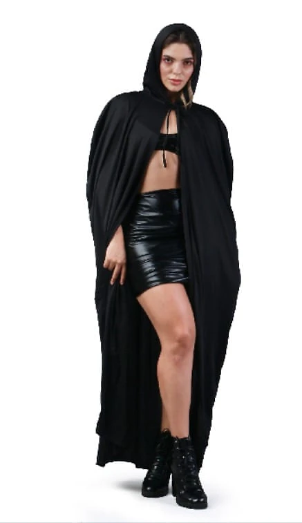 Capa Preta Longa Com Capuz Adulto P/ Halloween Abrakadabra