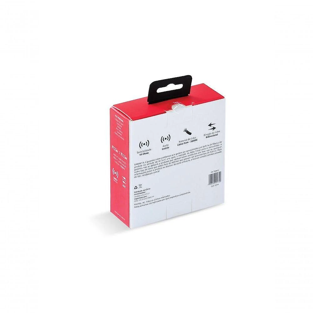 Cabo P2 3.5mm Macho-Macho Pcyes Estereo Cobre Puro 28AWG 2m Conexao Audio