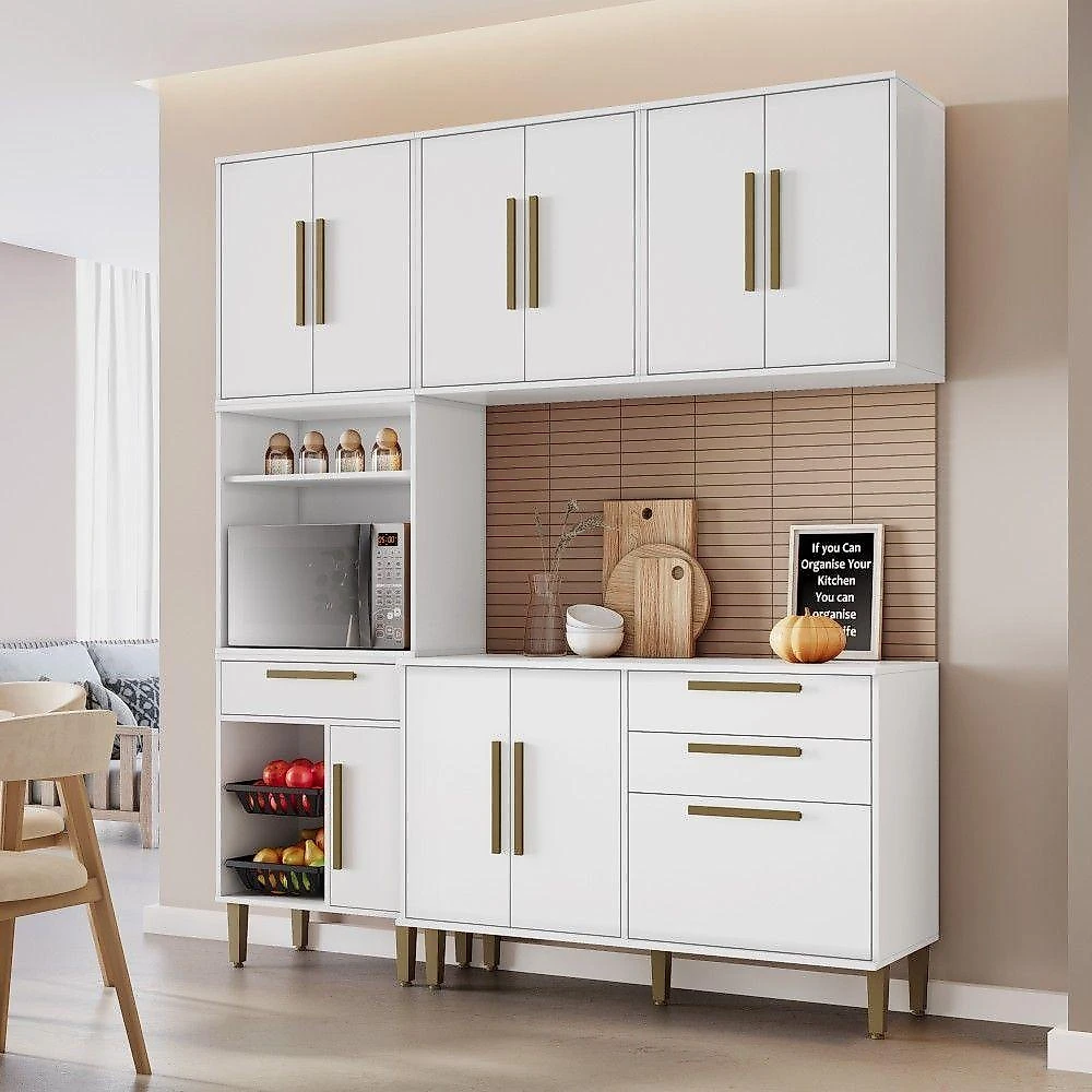 Cozinha Modulada Lorena 10 Portas com Fruteira 182cm Branco Kaiki Móveis
