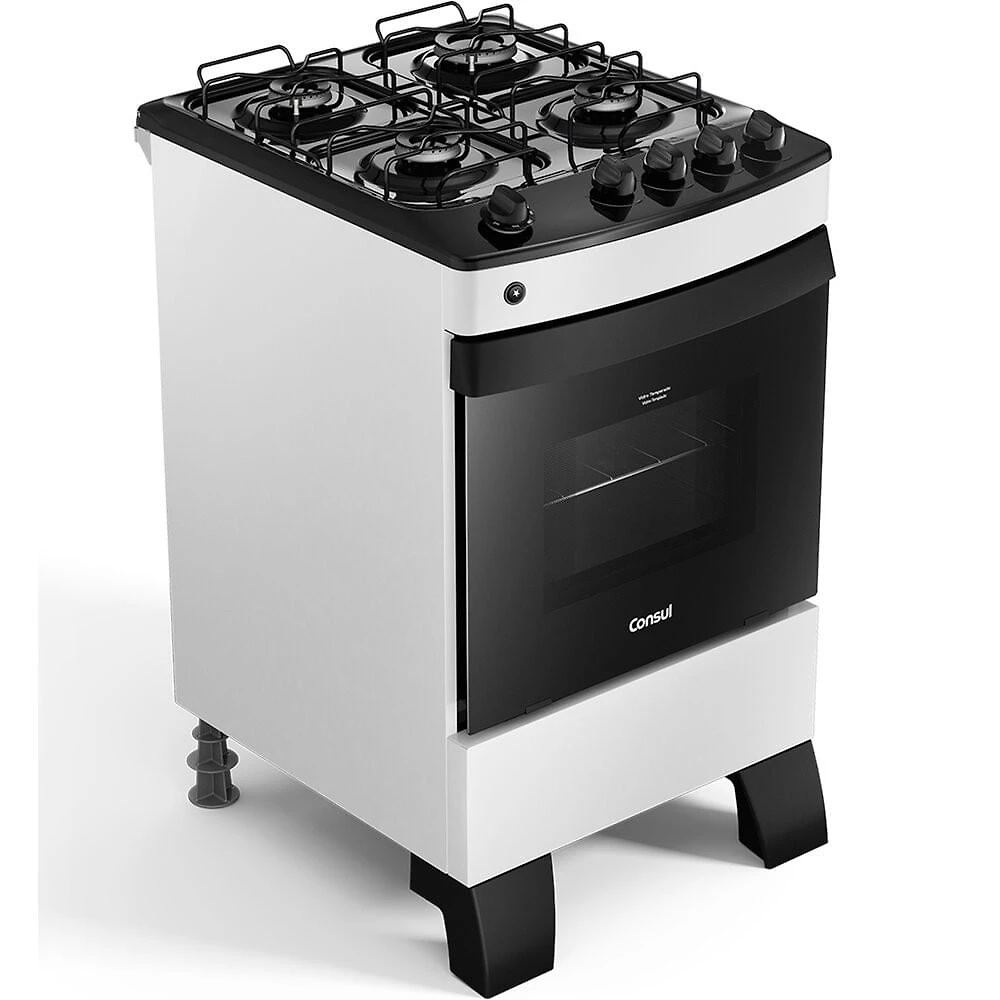 Fogão a Gás CFO4ZAB 4 Bocas com Mesa Esmaltada, Branco Consul 4 - Removíveis - 58 litros - Novo - 1 Fogão, 1 Kit com manual de . - Branco - 1 ano - 20,10 kg - Fogão a Gás Consul 4 Bocas - Plástico de engenharia - Bivolt